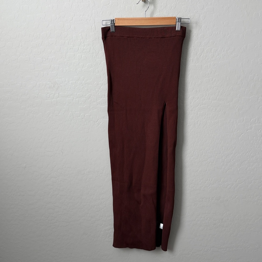 MESHKI Ribbed Midi Maxi Skirt Brown Size M - Picture 2 of 5